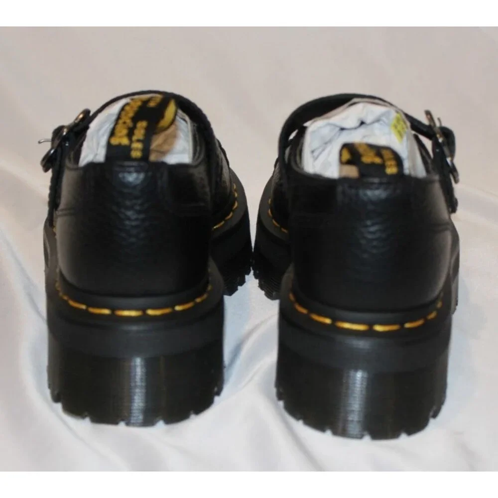 Dr Martens Women Addina Flower Buckle Mary Jane Leather Platform Sandal BLACK 10